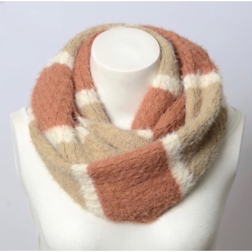 Ultra Soft Wide Stripe Mohair Fall Winter Infinity Scarf - Picture 3 of 3
